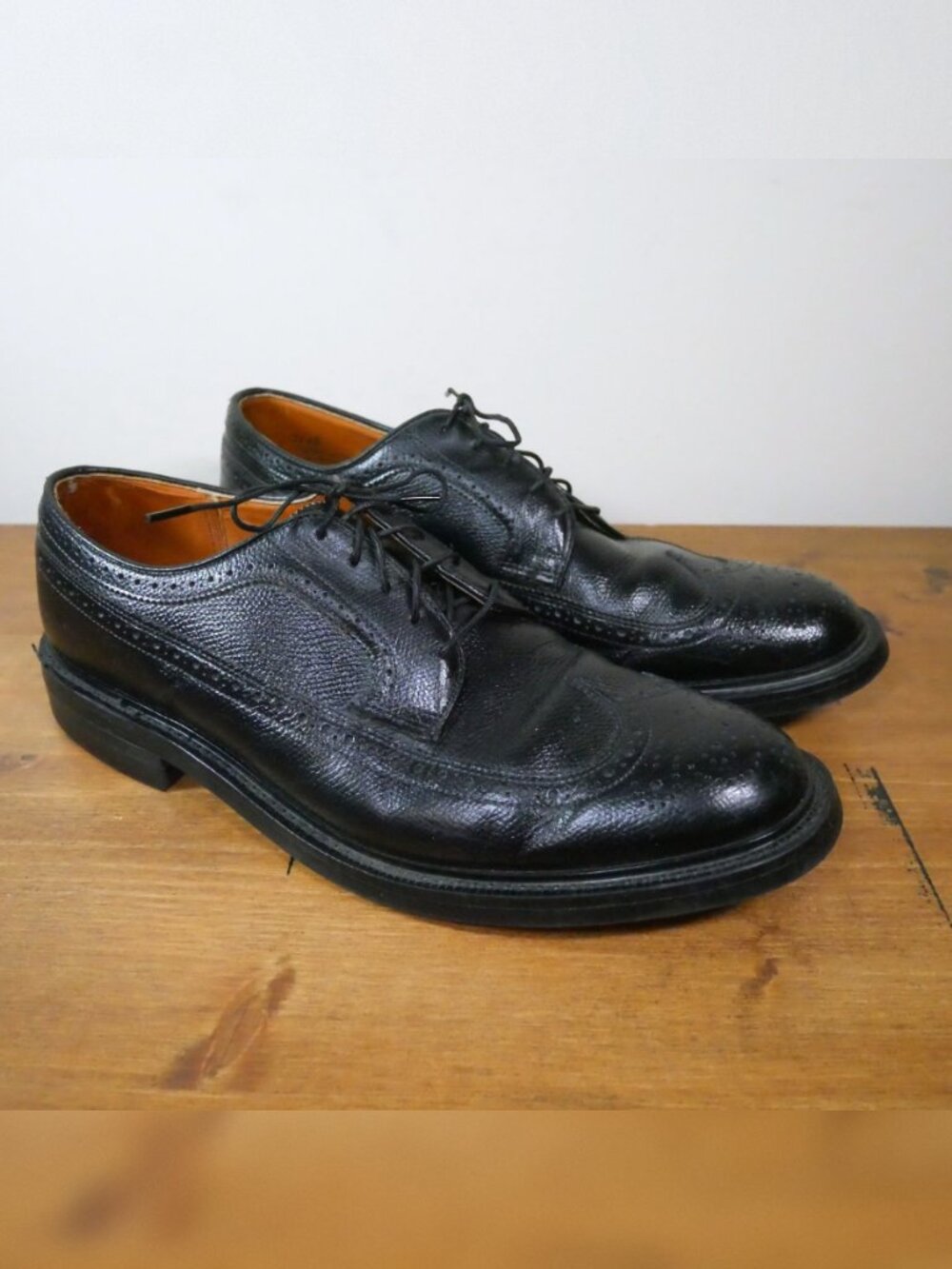 Stuart McGuire Black Wingtip Oxford Dress Shoes Mens Sz 13 Real Leather Vtg USA